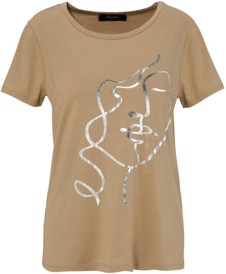 Aniston CASUAL T-shirt met abstract gezicht van glanzende folieprint - Foto 2