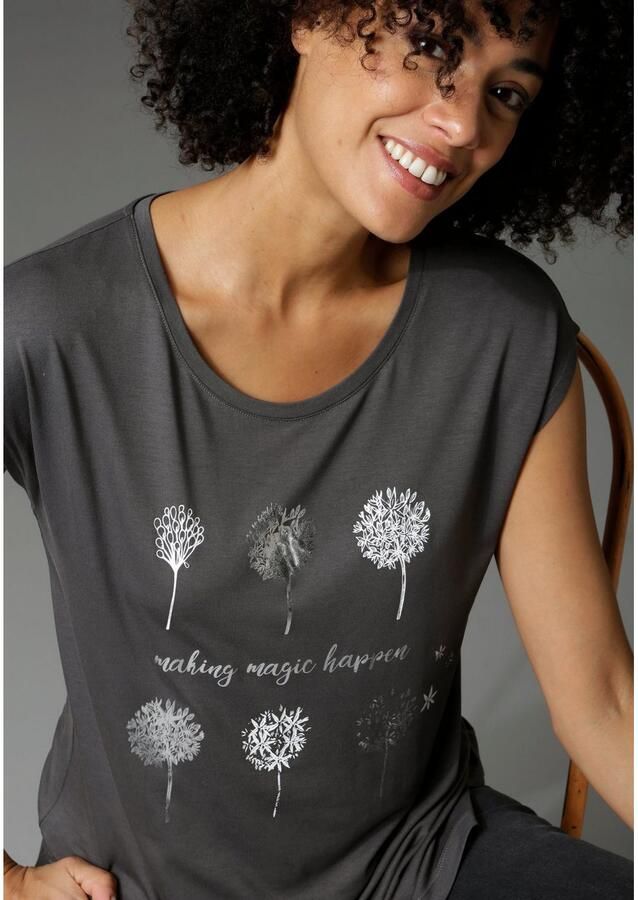 Aniston CASUAL T-shirt met een frontprint gedeeltelijk glinsterende folieprint