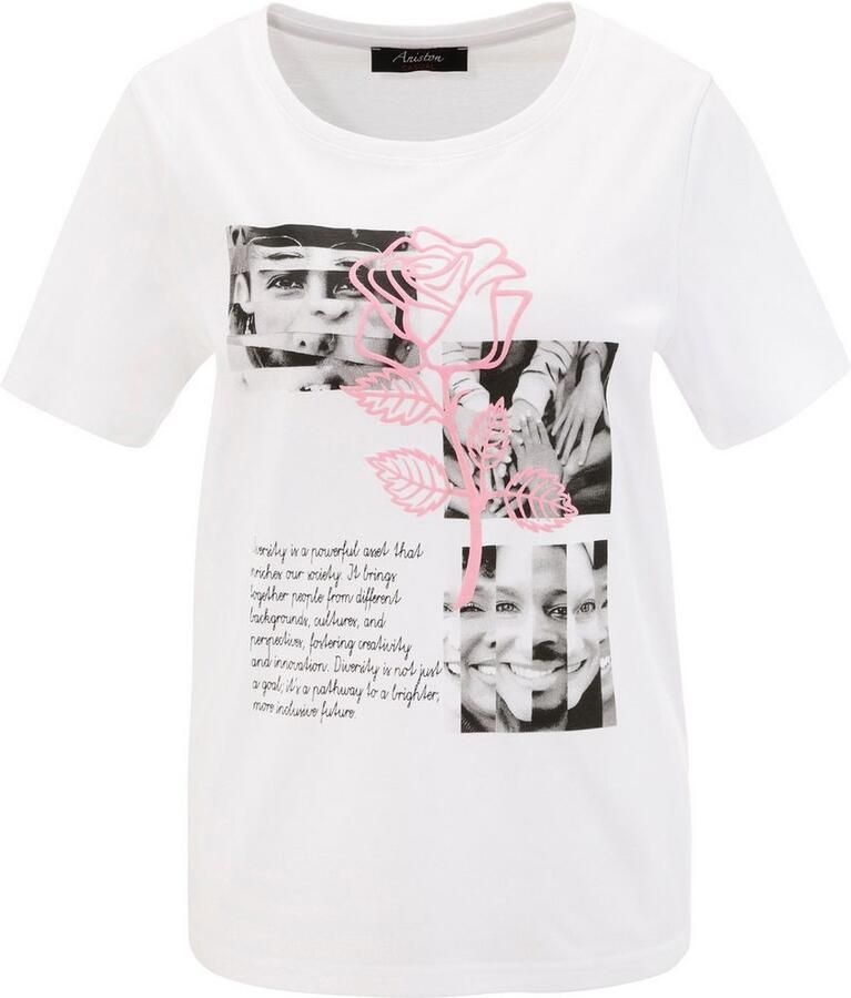 Aniston CASUAL T-shirt met rozenversierde diversity-voorprint - Foto 2
