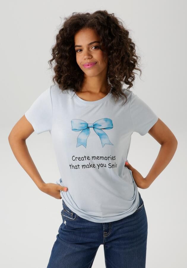 Aniston CASUAL T-shirt met strik en opdruk - Foto 7