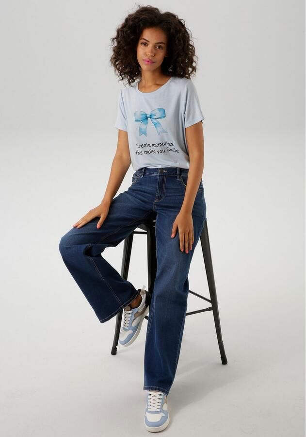 Aniston CASUAL T-shirt met strik en opdruk - Foto 4