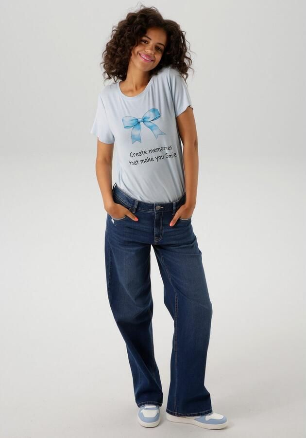 Aniston CASUAL T-shirt met strik en opdruk - Foto 6