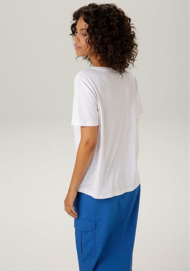 Aniston CASUAL T-shirt met zilverkleurige folieprint aan de voorkant - Foto 3