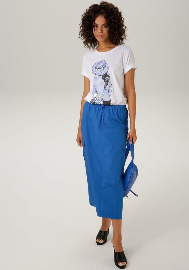 Aniston CASUAL T-shirt met zilverkleurige folieprint aan de voorkant - Foto 4