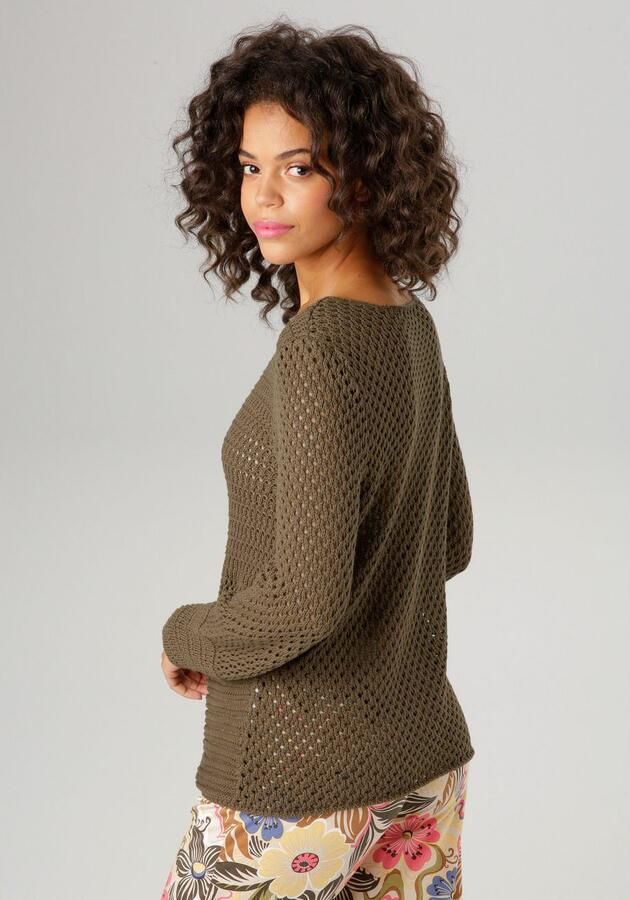 Aniston CASUAL Trui met ronde hals met trendy gemixte ajourmotieven - Foto 5