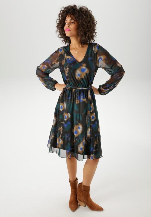 Aniston CASUAL Tuniekjurk bedrukt met grafische batik-bloe nieuwe collectie (Met een afneembare bindstrik) - Foto 7