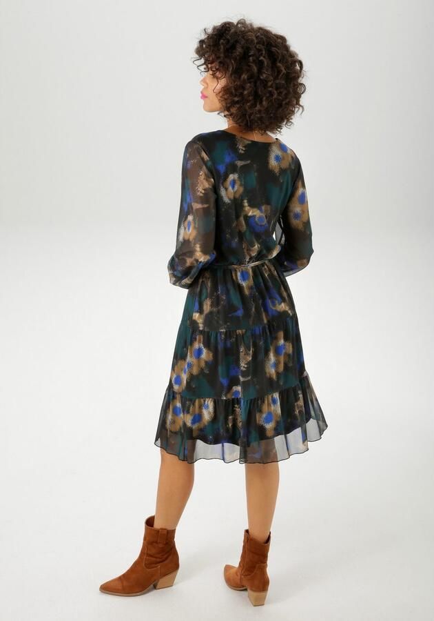 Aniston CASUAL Tuniekjurk bedrukt met grafische batik-bloe nieuwe collectie (Met een afneembare bindstrik) - Foto 4