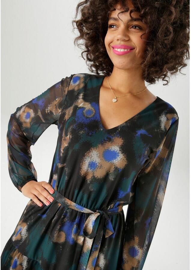 Aniston CASUAL Tuniekjurk bedrukt met grafische batik-bloe nieuwe collectie (Met een afneembare bindstrik) - Foto 2