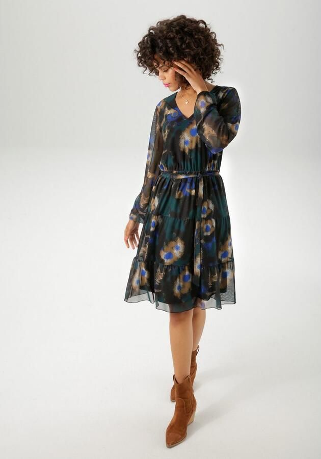 Aniston CASUAL Tuniekjurk bedrukt met grafische batik-bloe nieuwe collectie (Met een afneembare bindstrik) - Foto 5