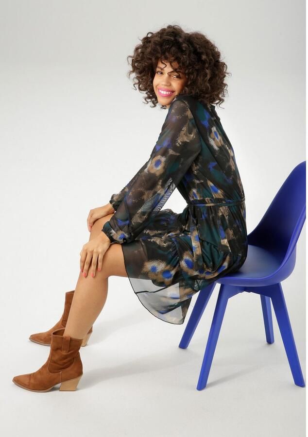 Aniston CASUAL Tuniekjurk bedrukt met grafische batik-bloe nieuwe collectie (Met een afneembare bindstrik) - Foto 3