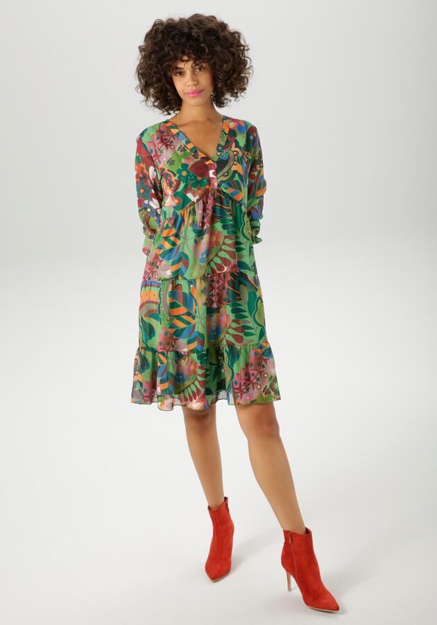 Aniston CASUAL Tuniekjurk met fantasierijke grafische bloe print nieuwe collectie - Foto 7