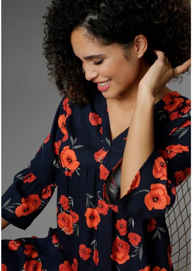 Aniston CASUAL Tuniekjurk met klaprozen gedessineerd