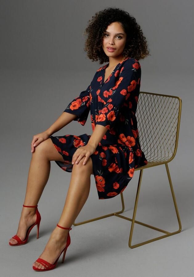 Aniston CASUAL Tuniekjurk met klaprozen gedessineerd - Foto 3