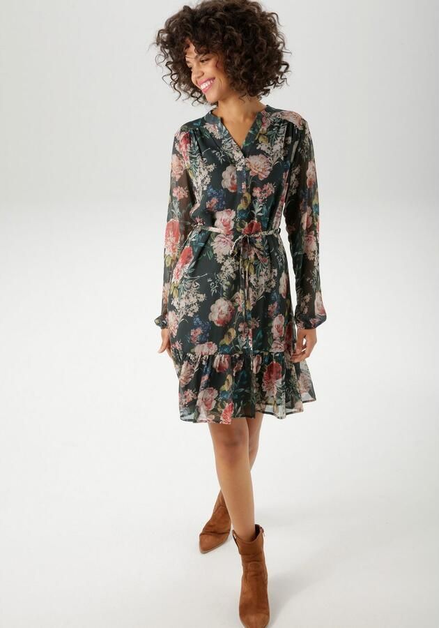 Aniston CASUAL Tuniekjurk met kleurrijke bloe print elk stuk is uniek nieuwe collectie (Met een afneembare bindstrik) - Foto 5