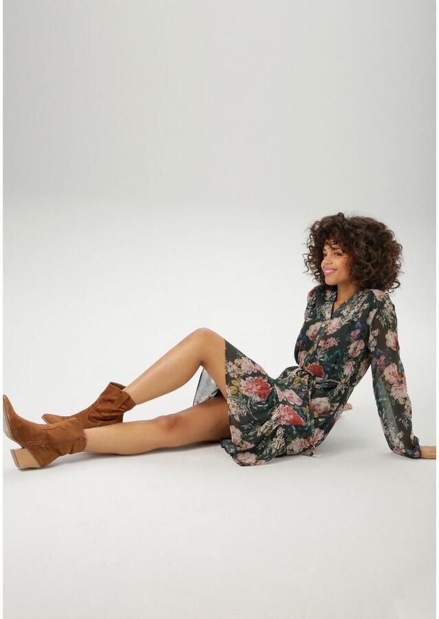 Aniston CASUAL Tuniekjurk met kleurrijke bloe print elk stuk is uniek nieuwe collectie (Met een afneembare bindstrik) - Foto 3
