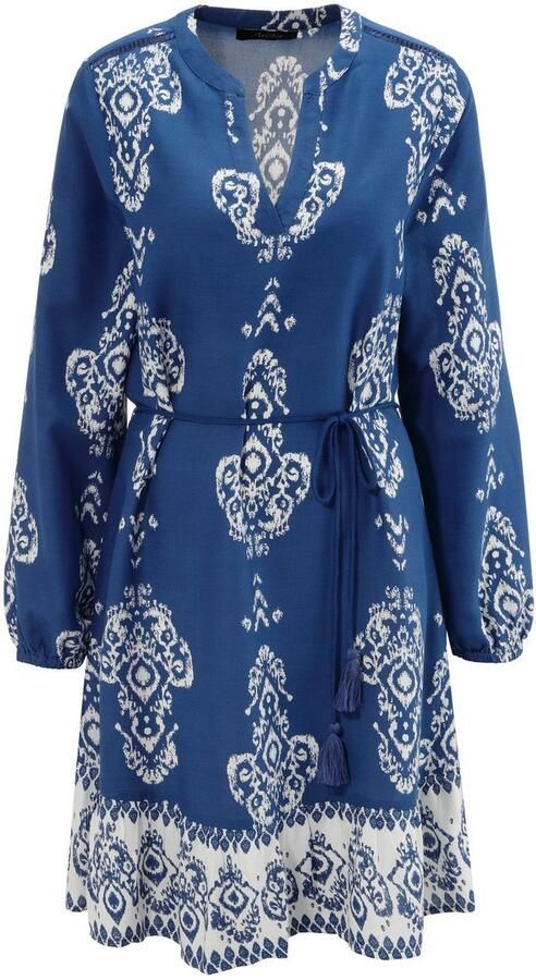 Aniston CASUAL Tuniekjurk met ornamentprint en contrasterende volant (Met afneembare koordbindband) - Foto 7