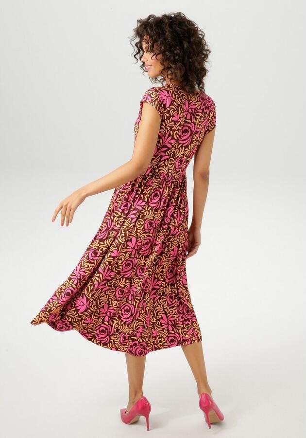 Aniston CASUAL Zomerjurk met kleurharmonieuze grafische rozenprint - Foto 5