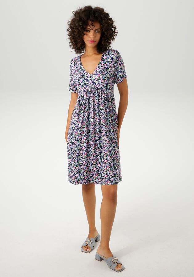 Aniston CASUAL Zomerjurk met kleurrijke grafische bloemetjes bedrukt - Foto 7