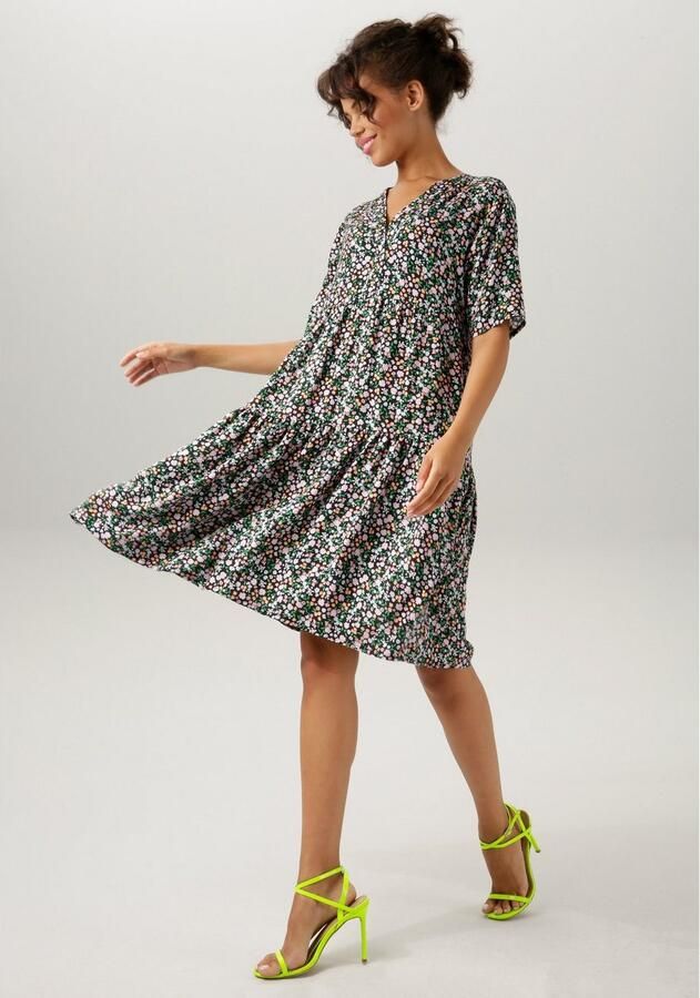 Aniston CASUAL Zomerjurk met kleurrijke minimalistische bloemenprint - Foto 2