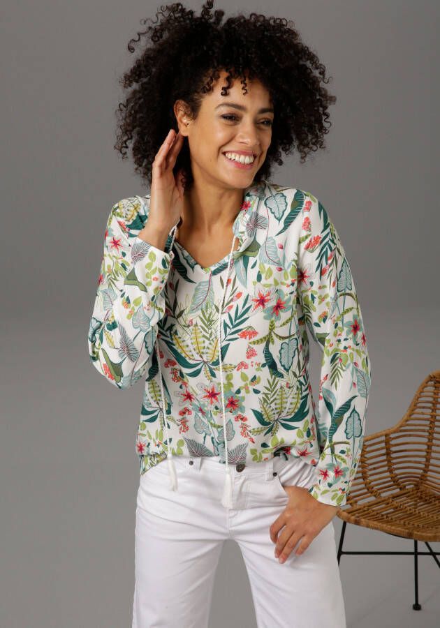 Aniston CASUAL Blouse zonder sluiting met bloemen en bladeren gedessineerd