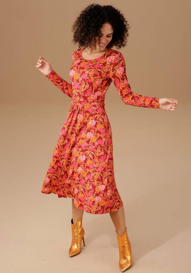 Aniston CASUAL Jerseyjurk met een ro tische bloe print