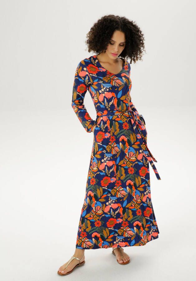 Aniston CASUAL Maxi-jurk met kleurrijke bloemenprint (Met een bindceintuur)