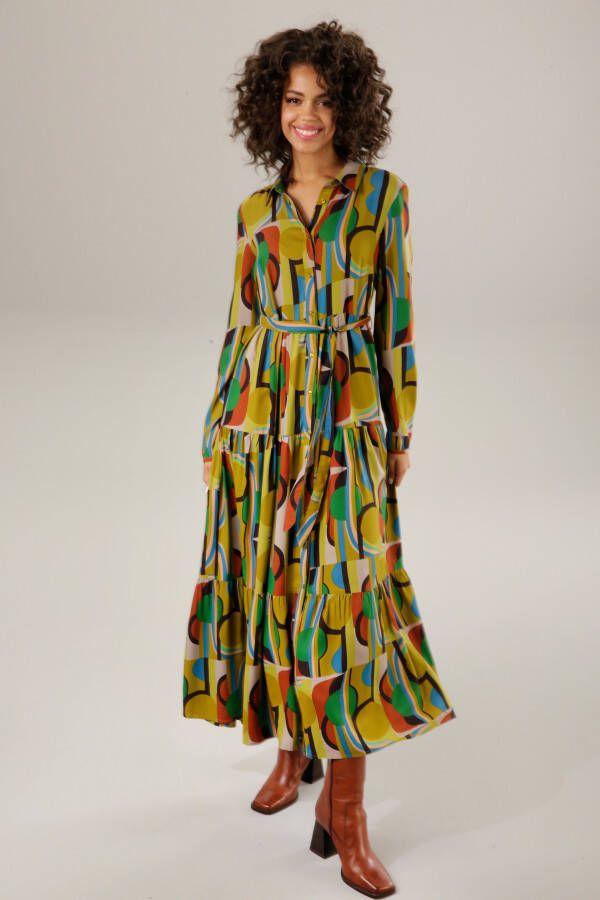 Aniston CASUAL Maxi-jurk met kleurrijke grafische print (Met een afneembare bindceintuur)