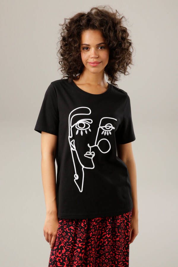 Aniston CASUAL T-shirt met artistiek hoofd van koord en borduurwerk