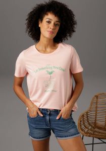 Aniston CASUAL T-shirt met statement-opschrift en frontprint