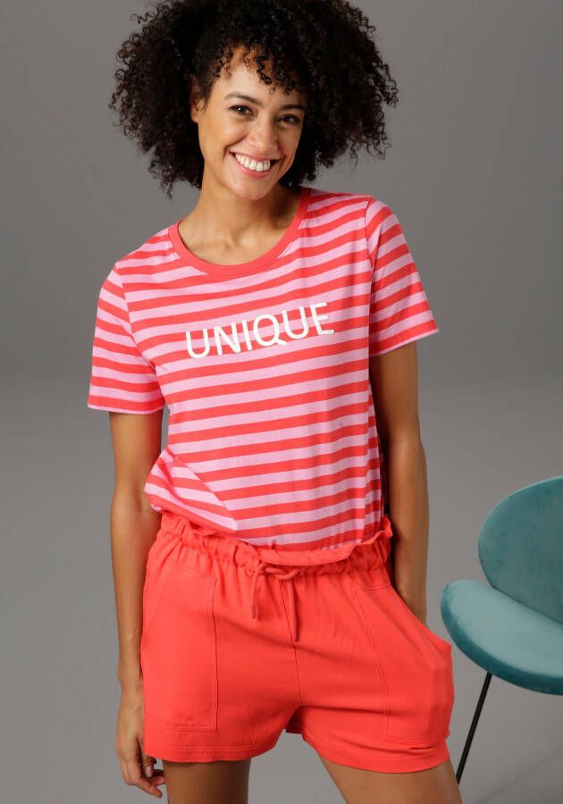 Aniston CASUAL T-shirt met streepdessin en "unique"-opschrift