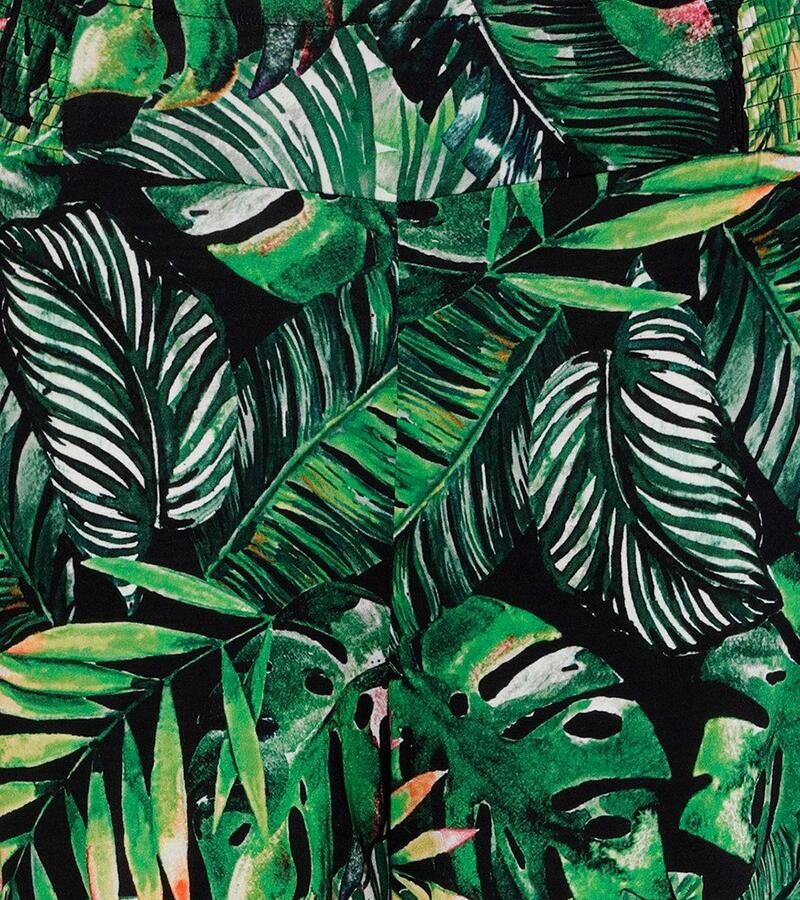 Aniston PLUS Comfortbroek met kleurrijke tropische bladeren bedrukt