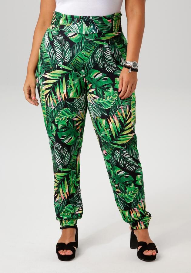 Aniston PLUS Comfortbroek met kleurrijke tropische bladeren bedrukt - Foto 4