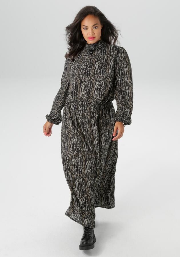 Aniston PLUS Gedessineerde jurk met gesmokte opstaande kraag nieuwe collectie - Foto 9