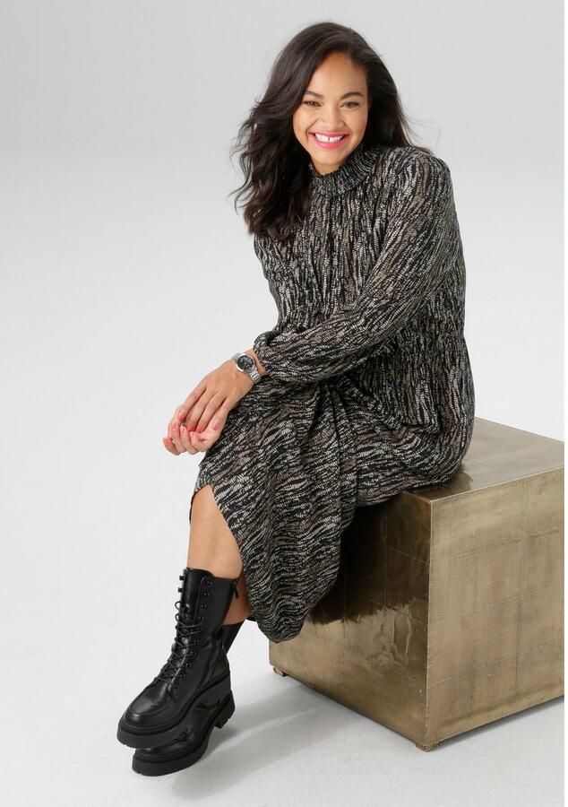 Aniston PLUS Gedessineerde jurk met gesmokte opstaande kraag nieuwe collectie - Foto 3