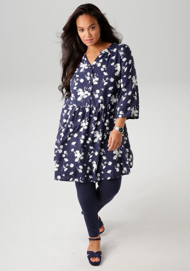 Aniston PLUS Lange blouse met bloemen en kleine stippen bedrukt - Foto 6