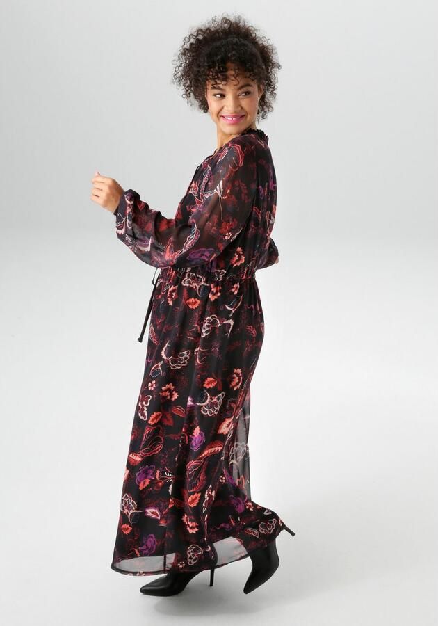 Aniston PLUS Maxi-jurk in chiffon met bloe print nieuwe collectie - Foto 5