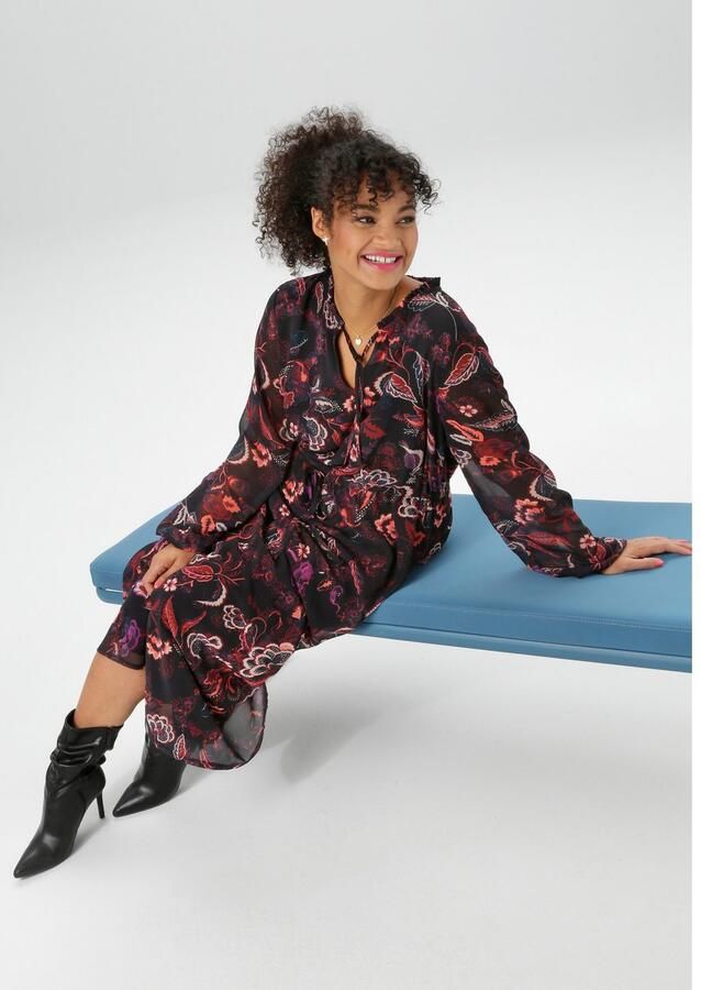 Aniston PLUS Maxi-jurk in chiffon met bloe print nieuwe collectie - Foto 4