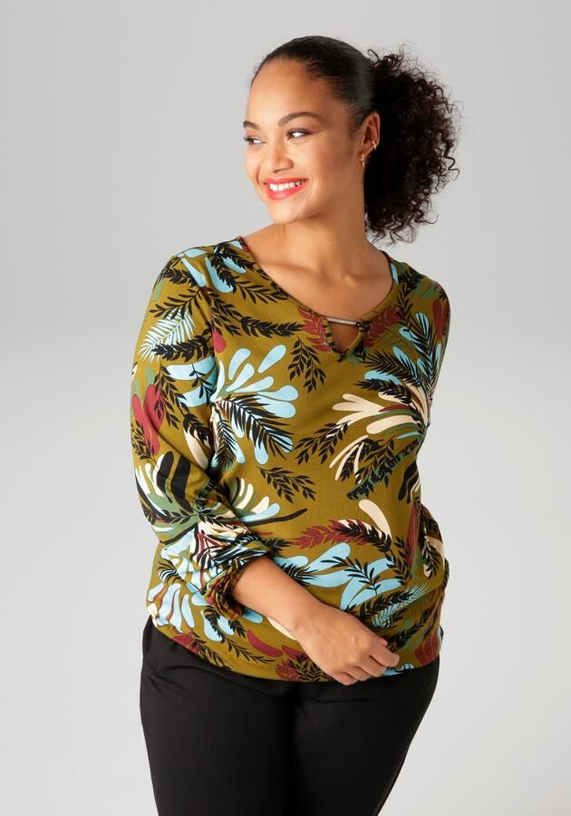 Aniston PLUS Shirt met lange mouwen met kleurharmonieuze grootvlak bladerenprint - Foto 4