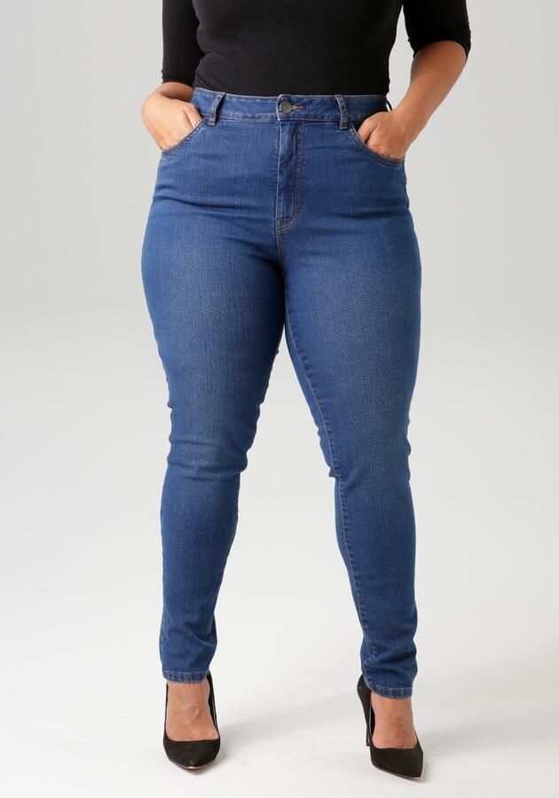 Aniston PLUS Skinny fit jeans regular taille in subtiele used-wassing nieuwe kollectie - Foto 17