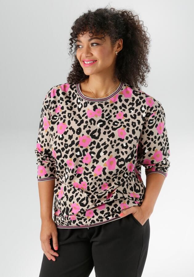 Aniston PLUS Sweatshirt met groot kleurrijk luipaardbloemmotief nieuwe collectie - Foto 7