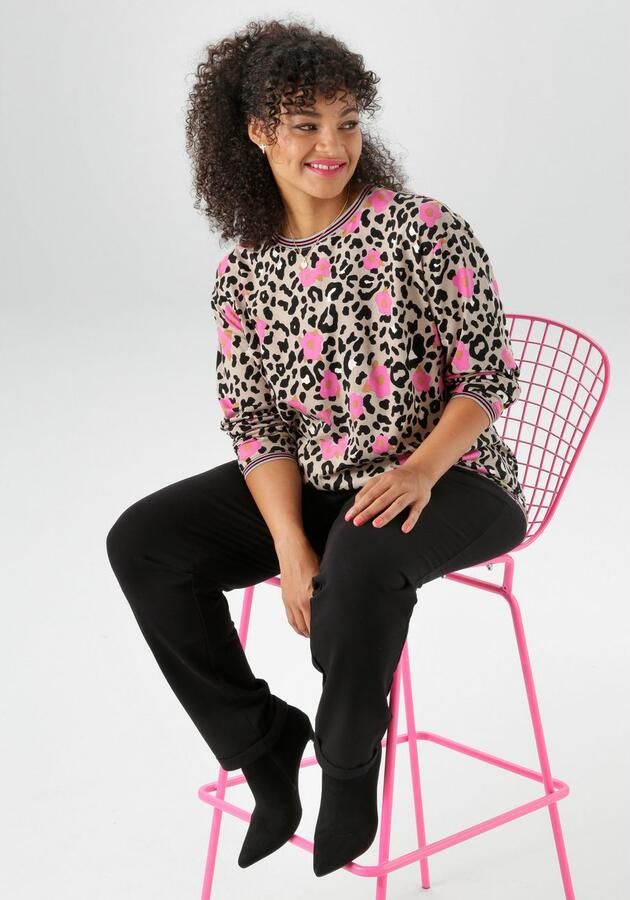 Aniston PLUS Sweatshirt met groot kleurrijk luipaardbloemmotief nieuwe collectie - Foto 6