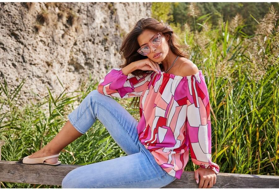 Aniston SELECTED Blouse met carmenhals met ruches bij de hals - Foto 7