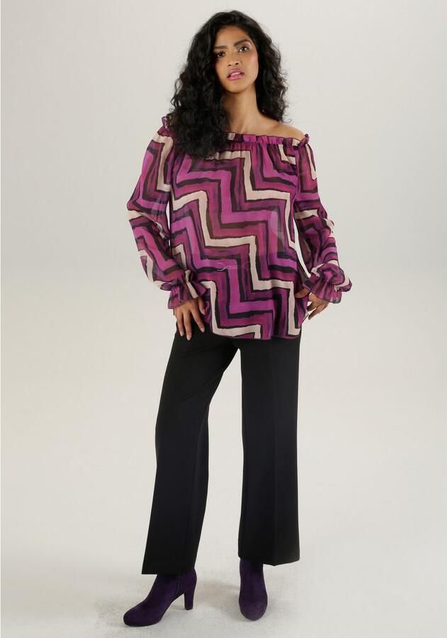 Aniston SELECTED Blouse met carmenhals met ruches bij de hals - Foto 4