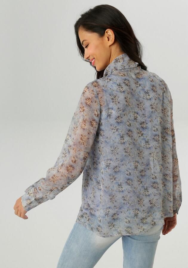 Aniston SELECTED Blouse met lange mouwen met strik en minimale bloe patroon nieuwe collectie - Foto 4