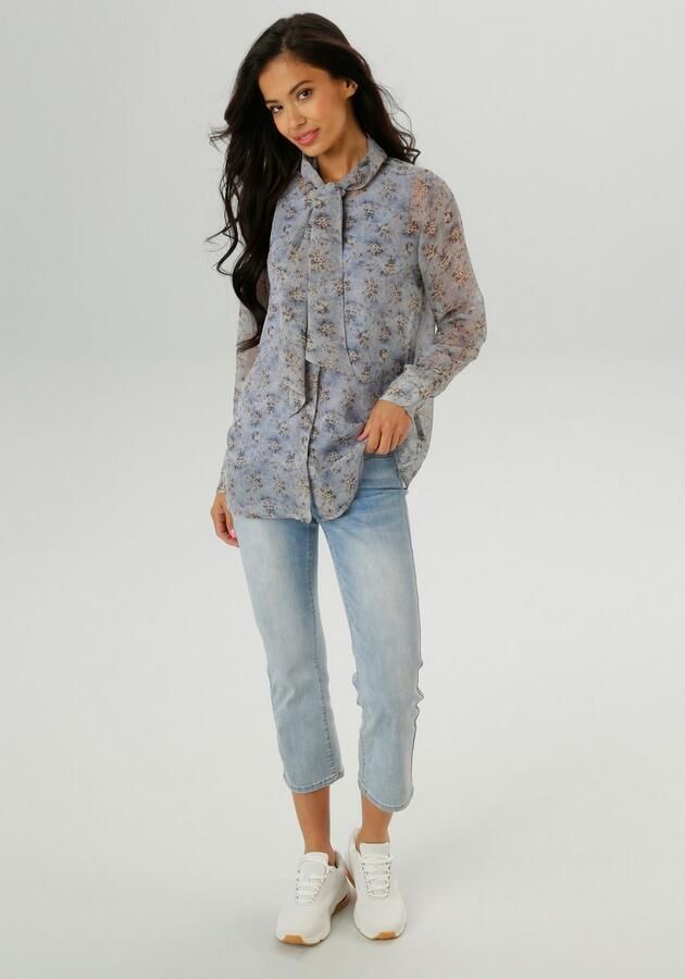 Aniston SELECTED Blouse met lange mouwen met strik en minimale bloe patroon nieuwe collectie - Foto 5