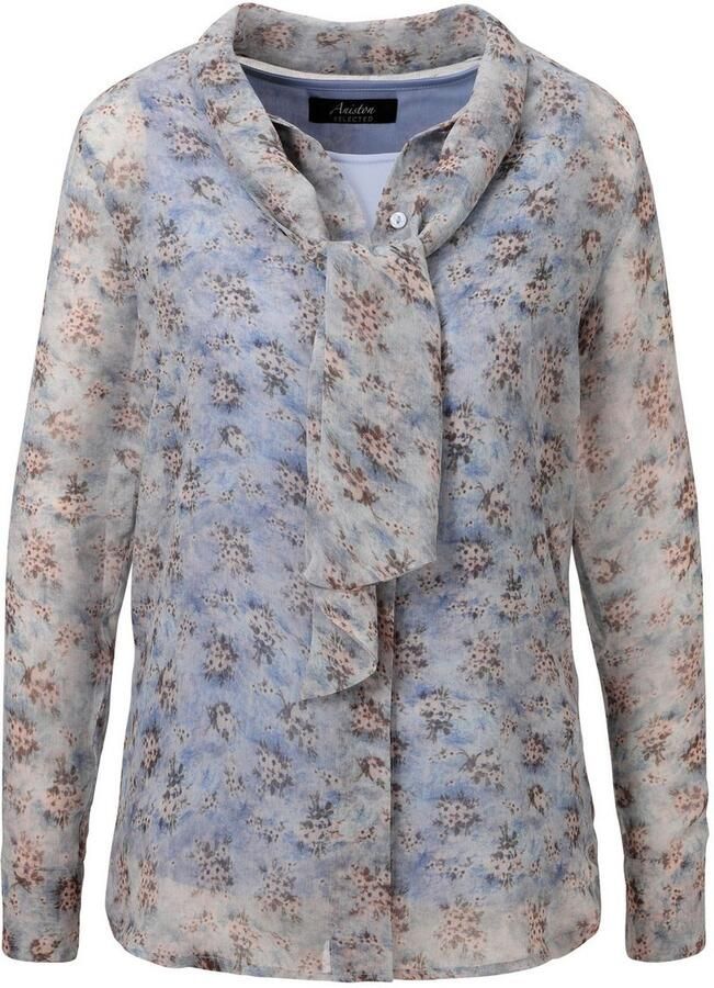 Aniston SELECTED Blouse met lange mouwen met strik en minimale bloe patroon nieuwe collectie - Foto 2