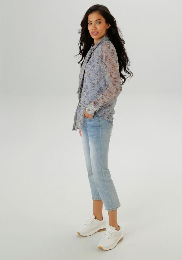 Aniston SELECTED Blouse met lange mouwen met strik en minimale bloe patroon nieuwe collectie - Foto 6