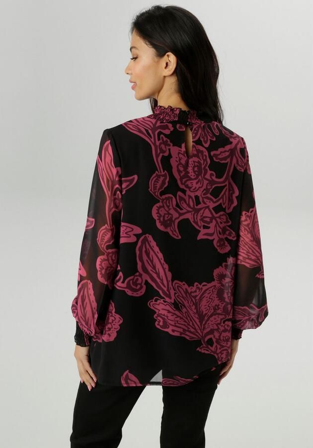 Aniston SELECTED Blouse zonder sluiting met bloe - en bladerenprint en smok-inzetten nieuwe kollectie - Foto 4