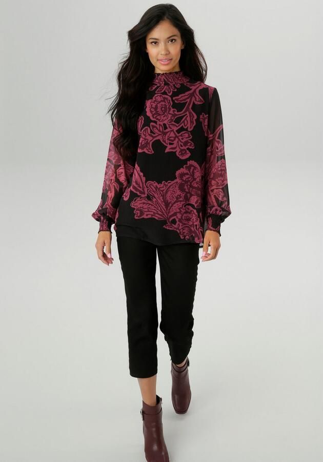 Aniston SELECTED Blouse zonder sluiting met bloe - en bladerenprint en smok-inzetten nieuwe kollectie - Foto 5