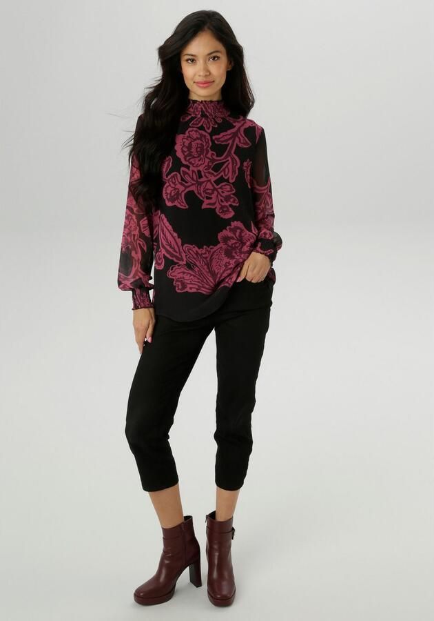 Aniston SELECTED Blouse zonder sluiting met bloe - en bladerenprint en smok-inzetten nieuwe kollectie - Foto 6